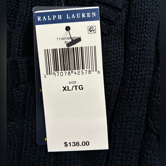 Polo Ralph Lauren Cotton Cable Knit Sweater Navy Blue XL - Picture 6 of 8
